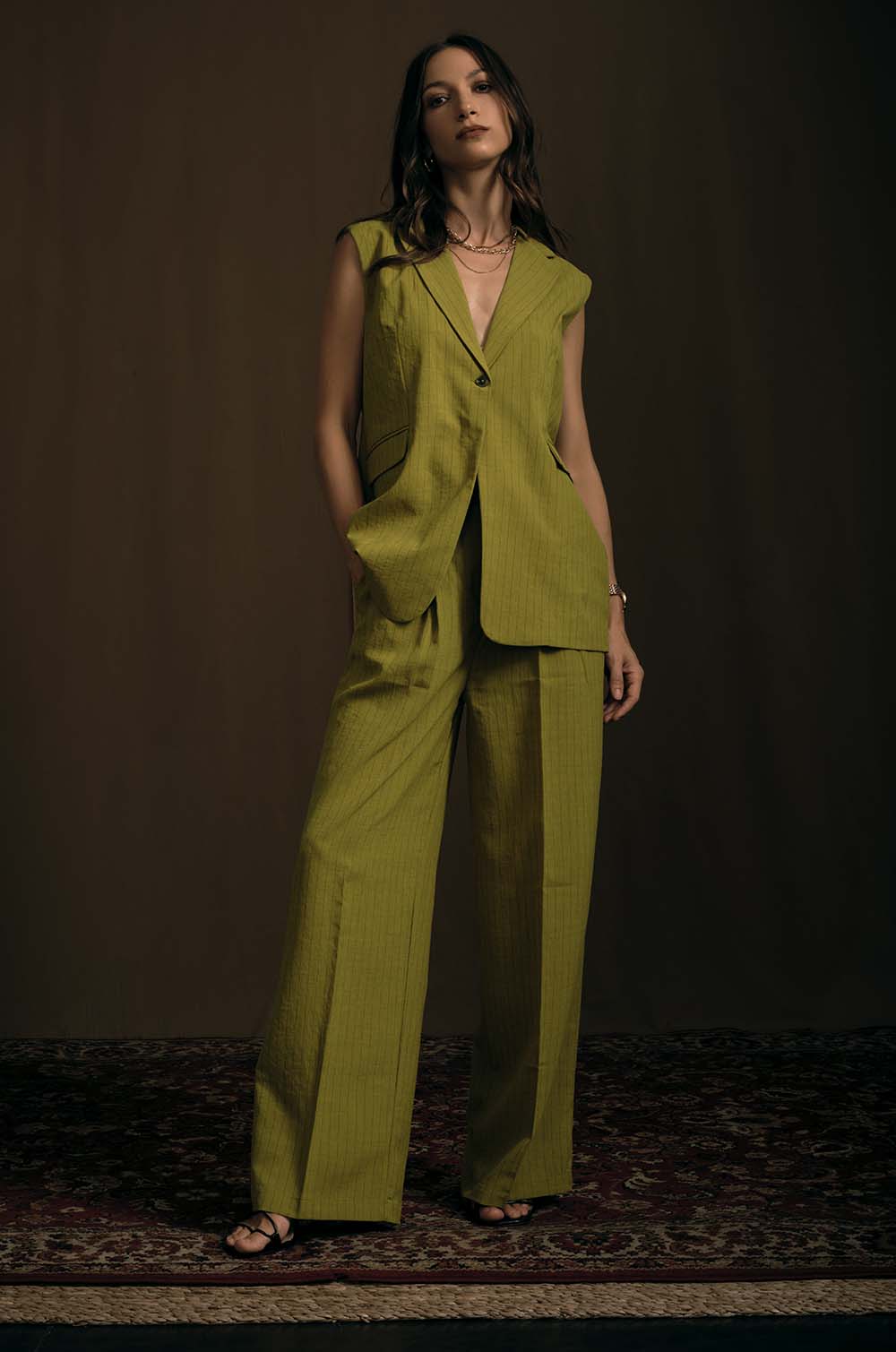 Tailored Waist Coat & Pant Suit - Lime