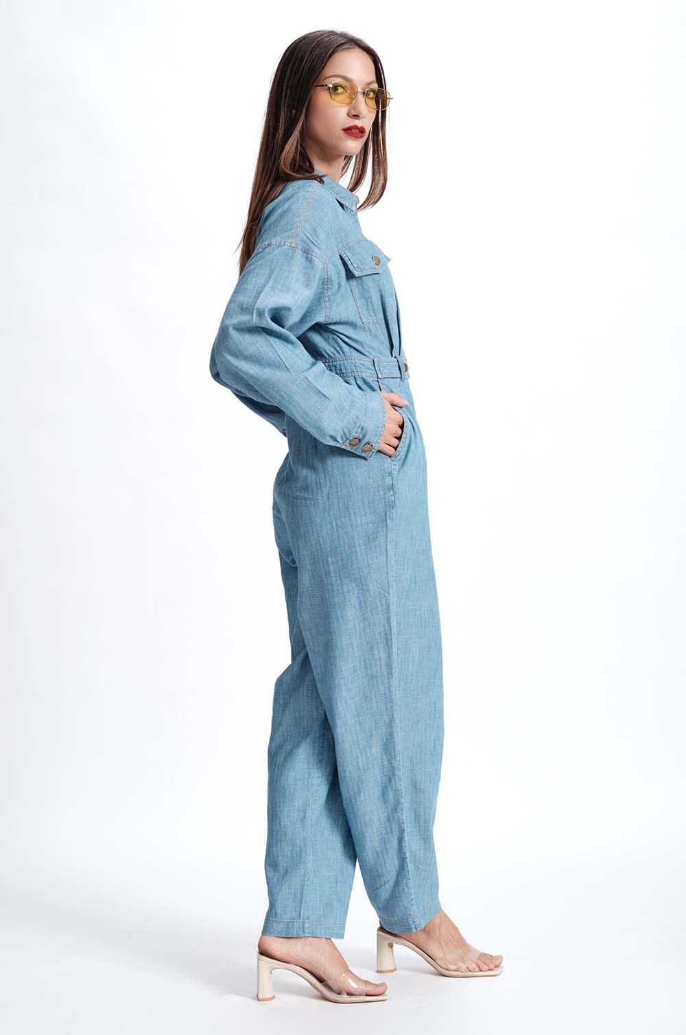 Dropped Shoulder Denim Jumpsuit