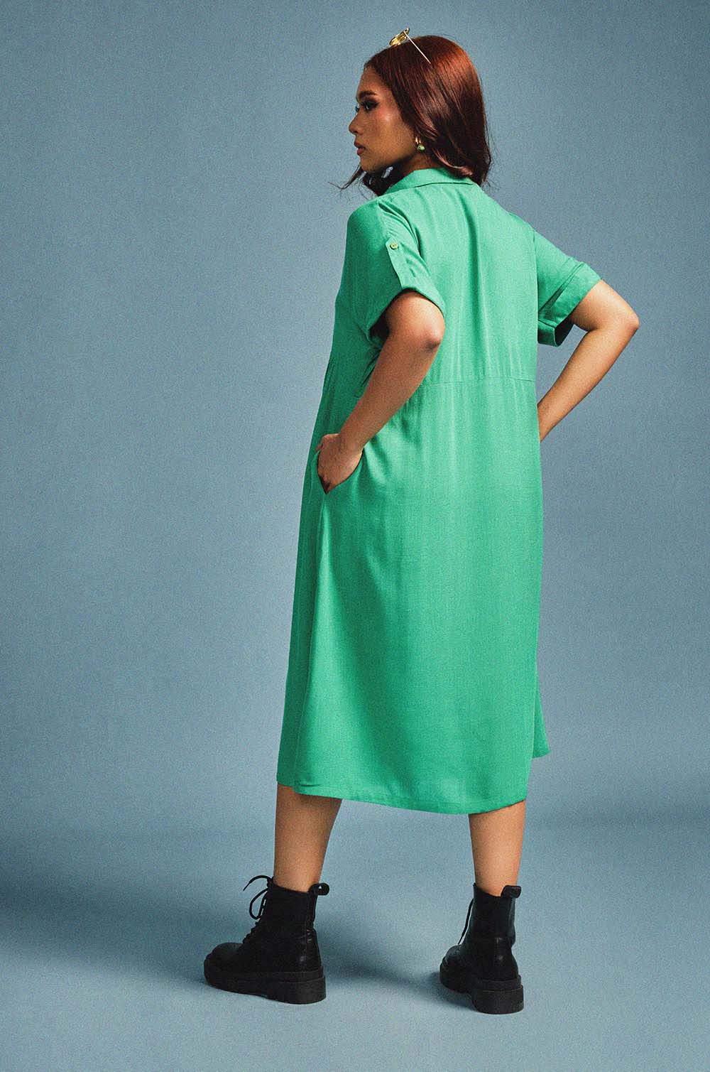 Pull On Midi Dress - Green