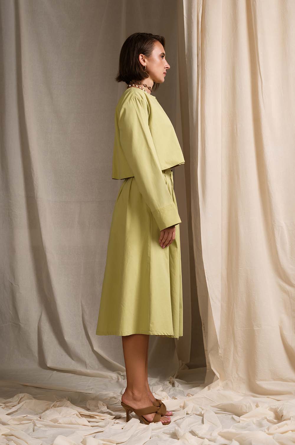 Midi Skirt With Belt LIGHT GREEN