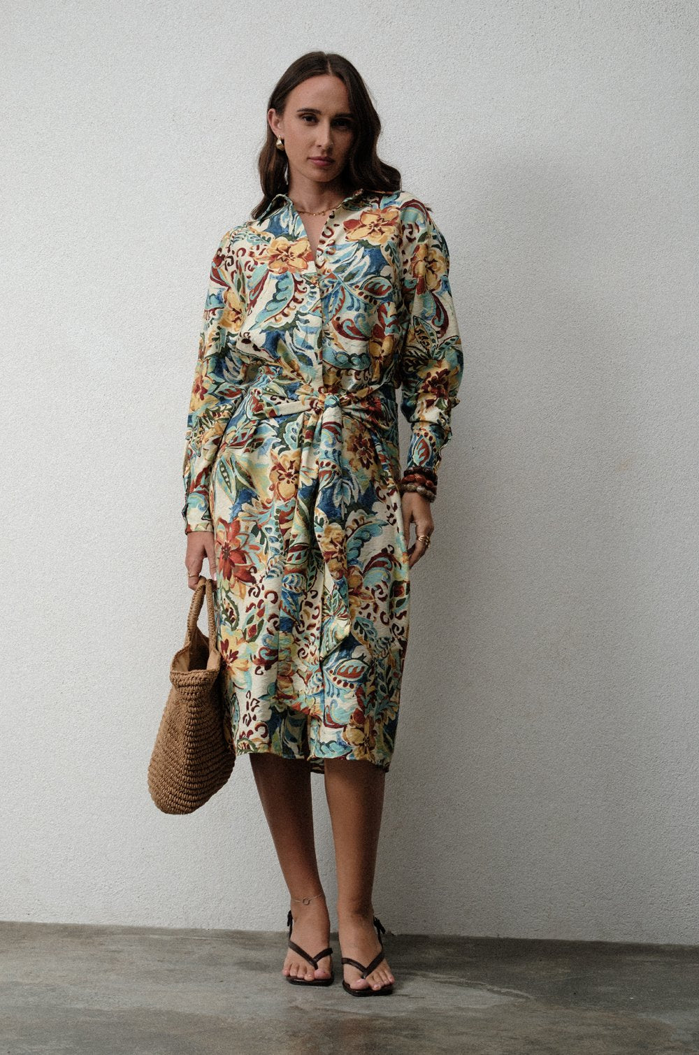 FRONT KNOT MIDI DRESS - PRINTED