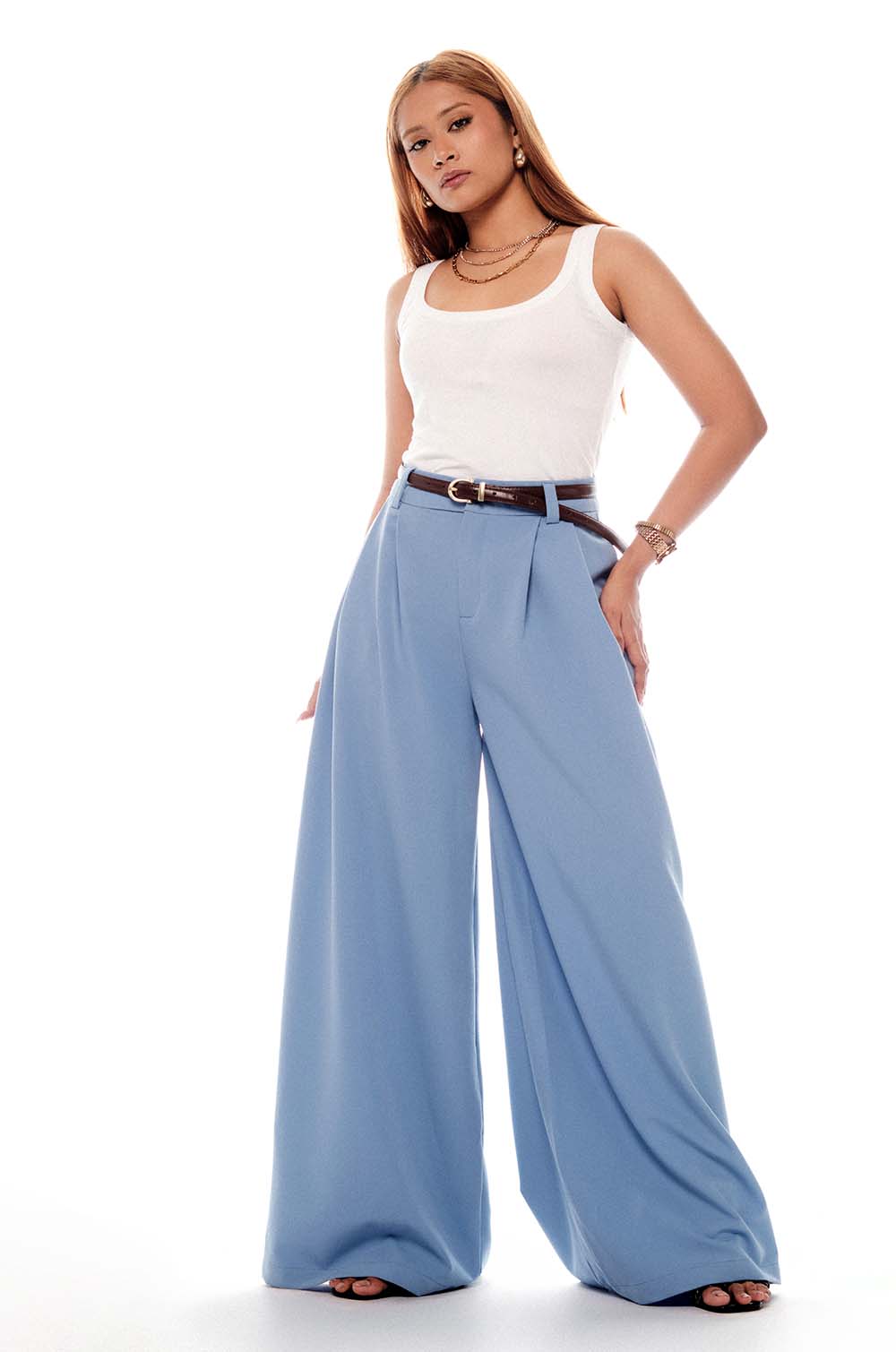 Flared Pleated Pant Blue