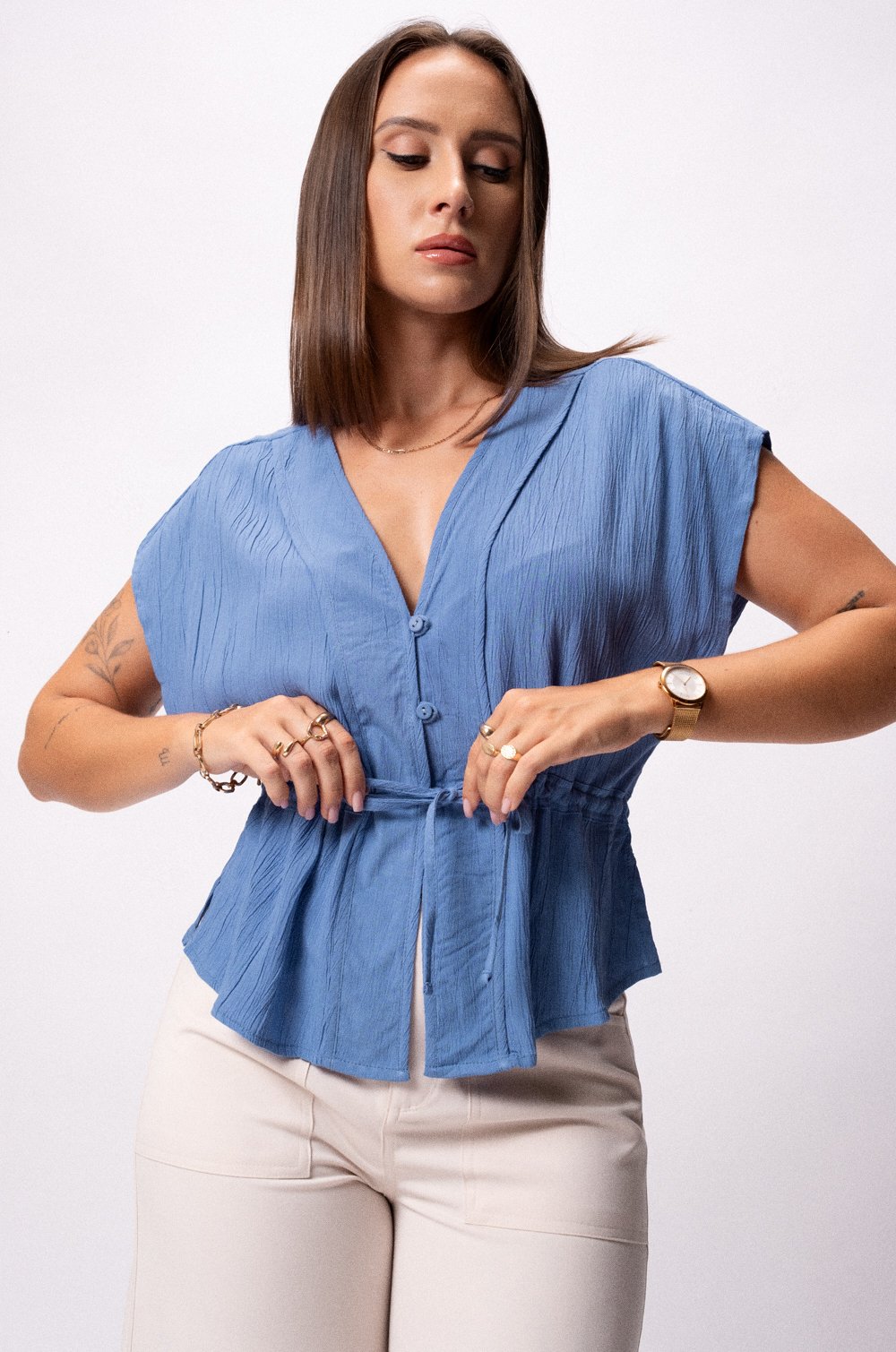PLACKET DETAILED TOP - BLUE