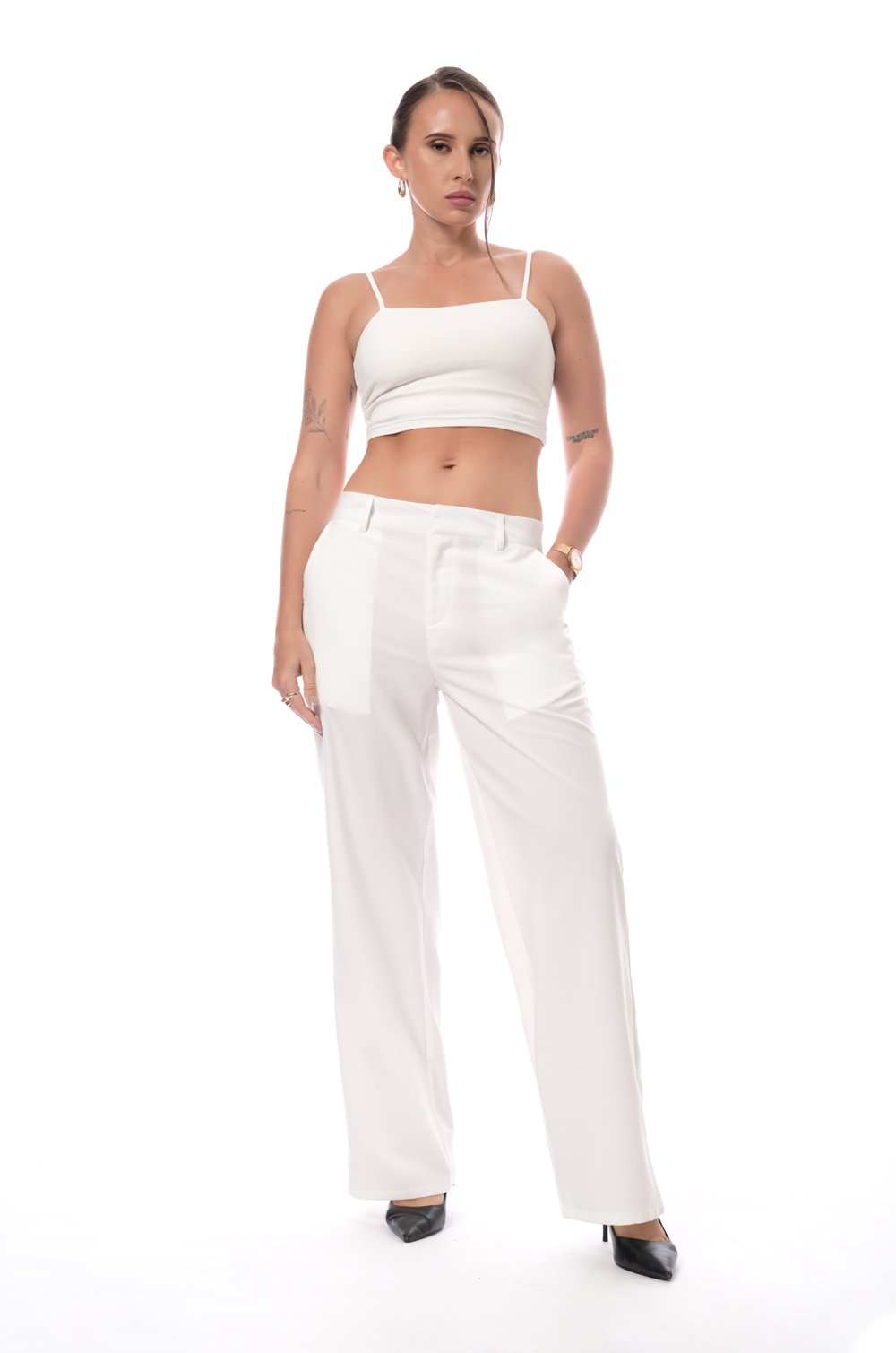 LOW RISE TAILOERED PANT - WHITE