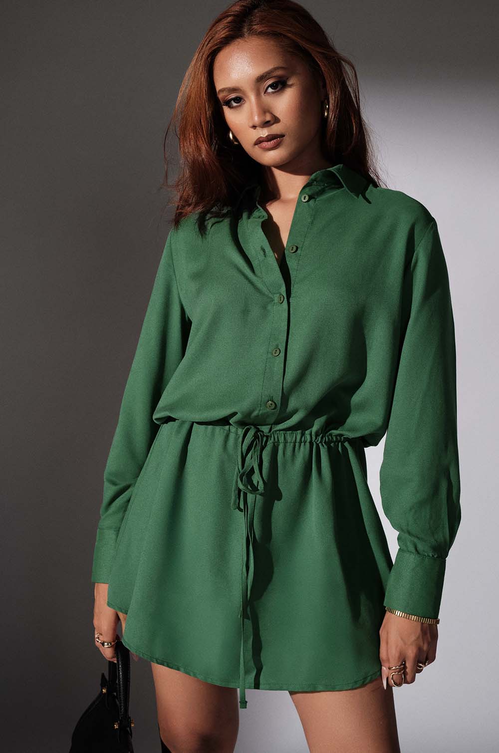 Low Waisted Shirt Dress - Green