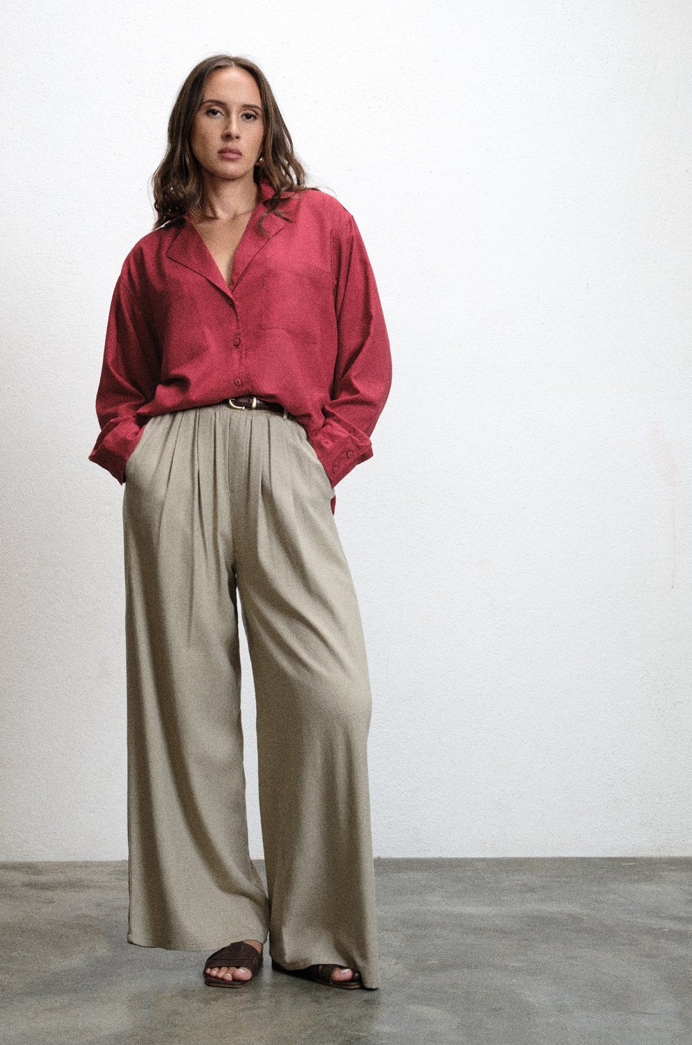 LONG SLEEVE LAPEL COLLAR SHIRT - RUST
