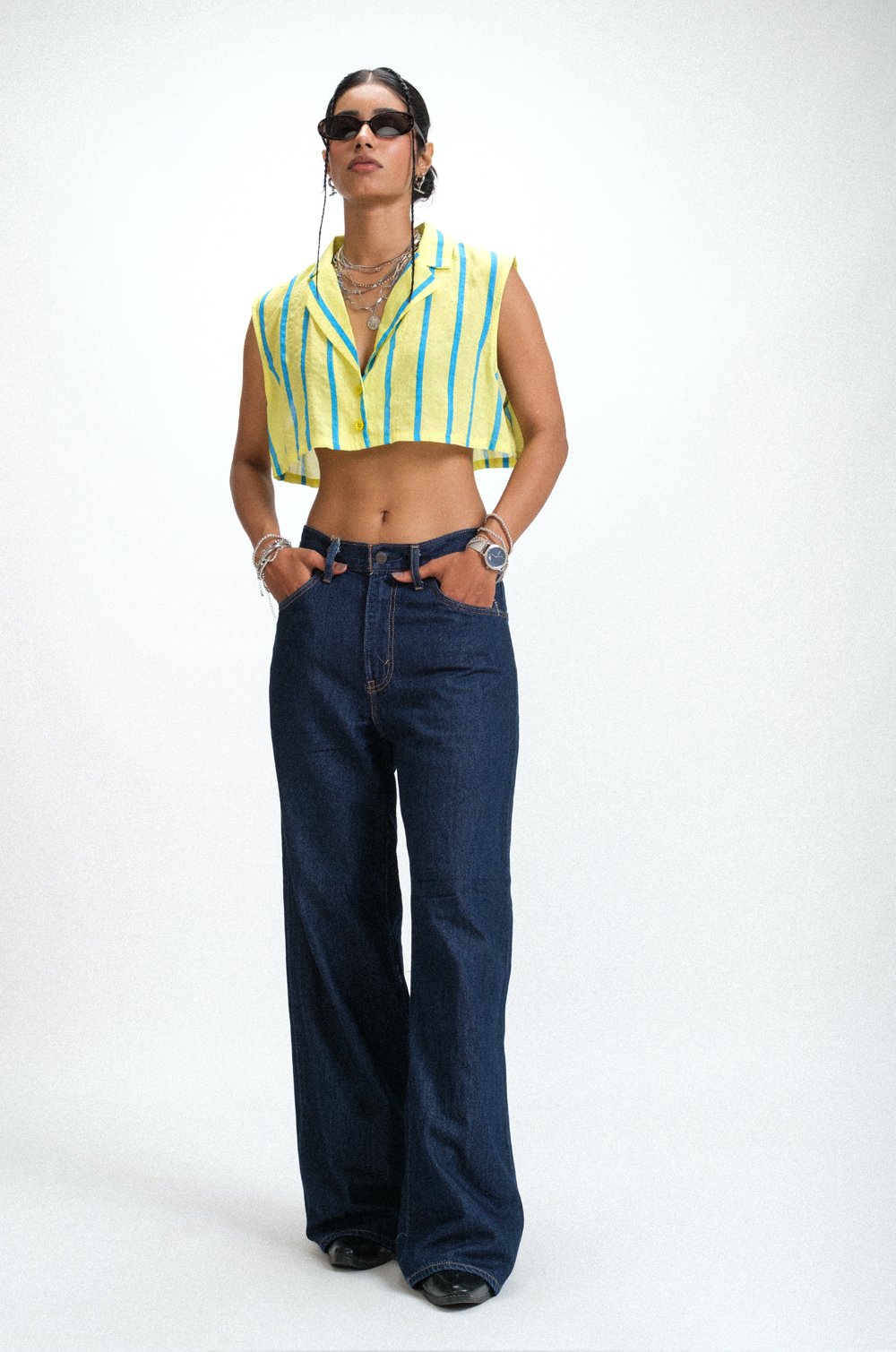 MICRO CROP LAPEL COLLAR SHIRT