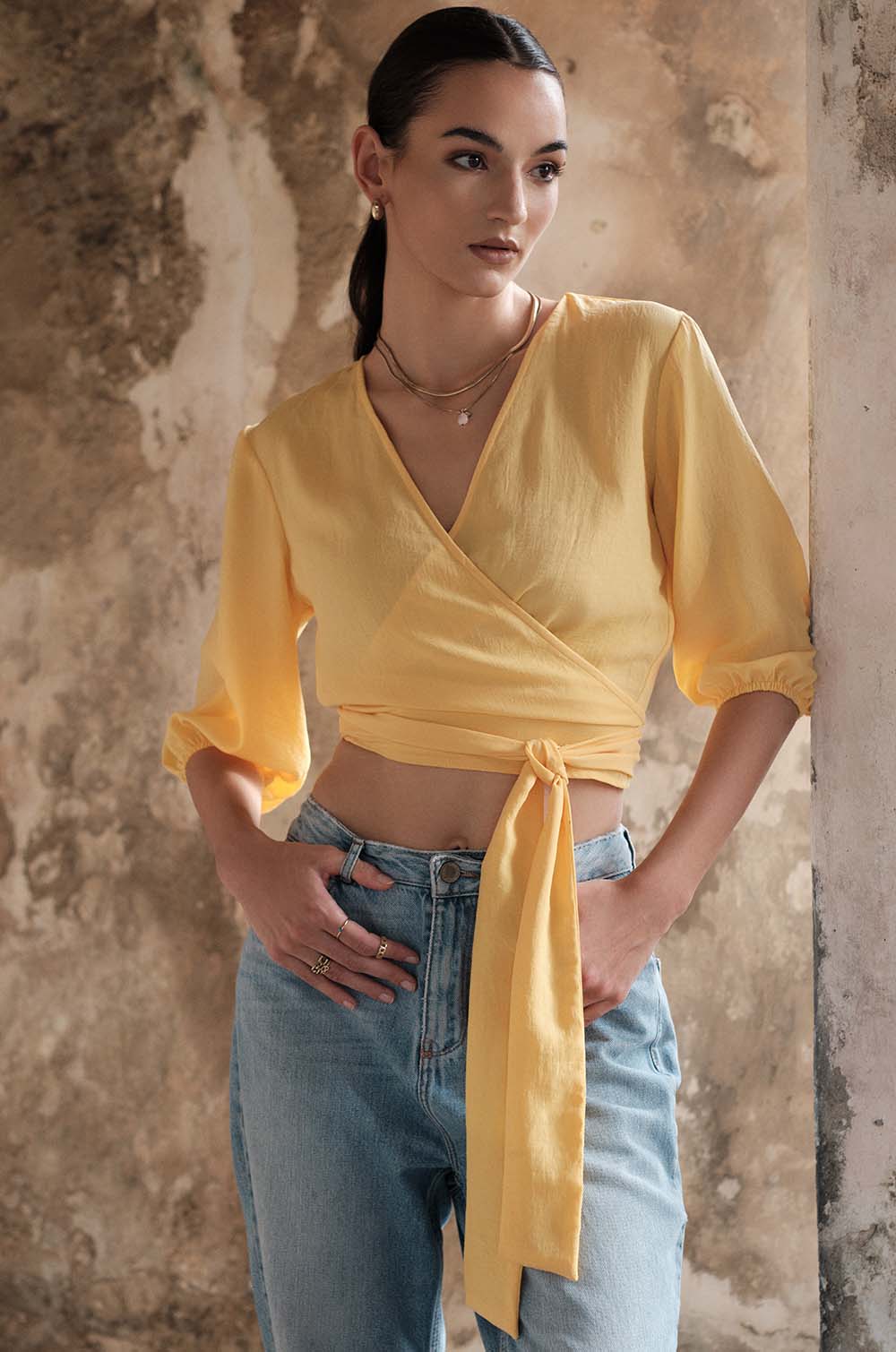 Dropped Shoulder Wraparound Top
