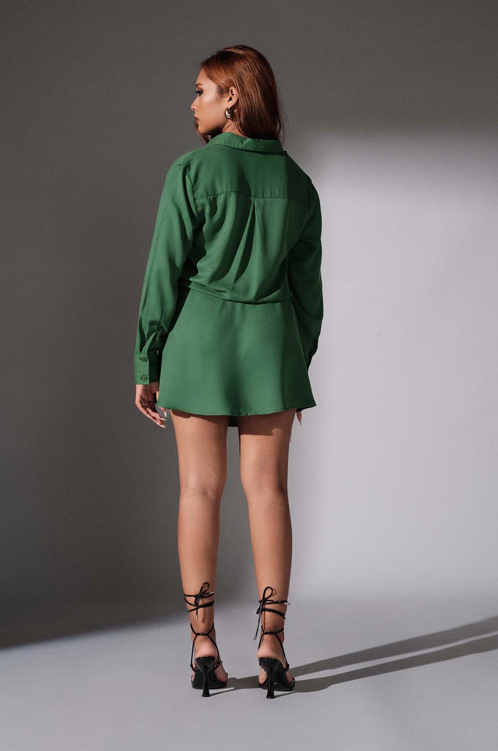 Low Waisted Shirt Dress - Green