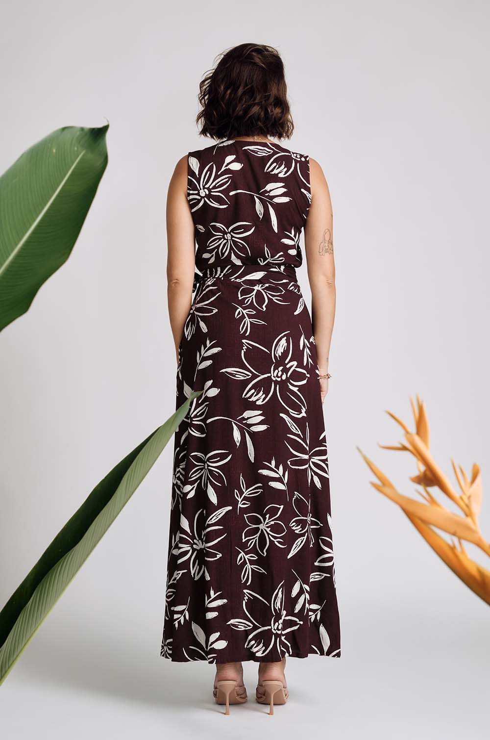 Sleeveless Wraparound Dress Maroon