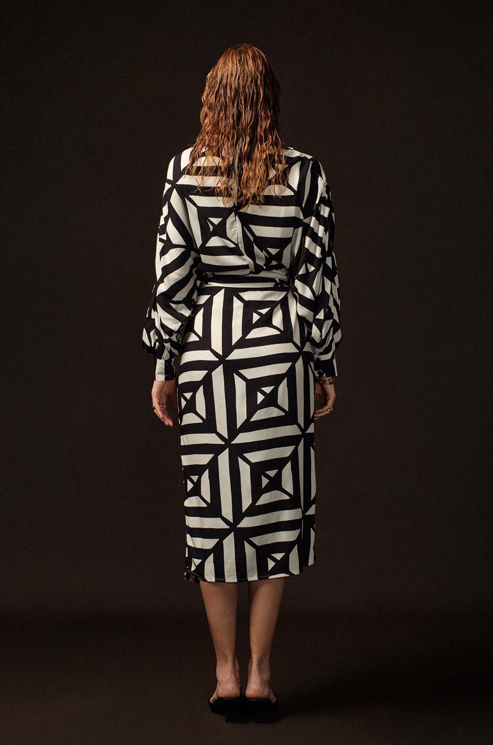 Printed Batwing Sleeve Wraparound Dress