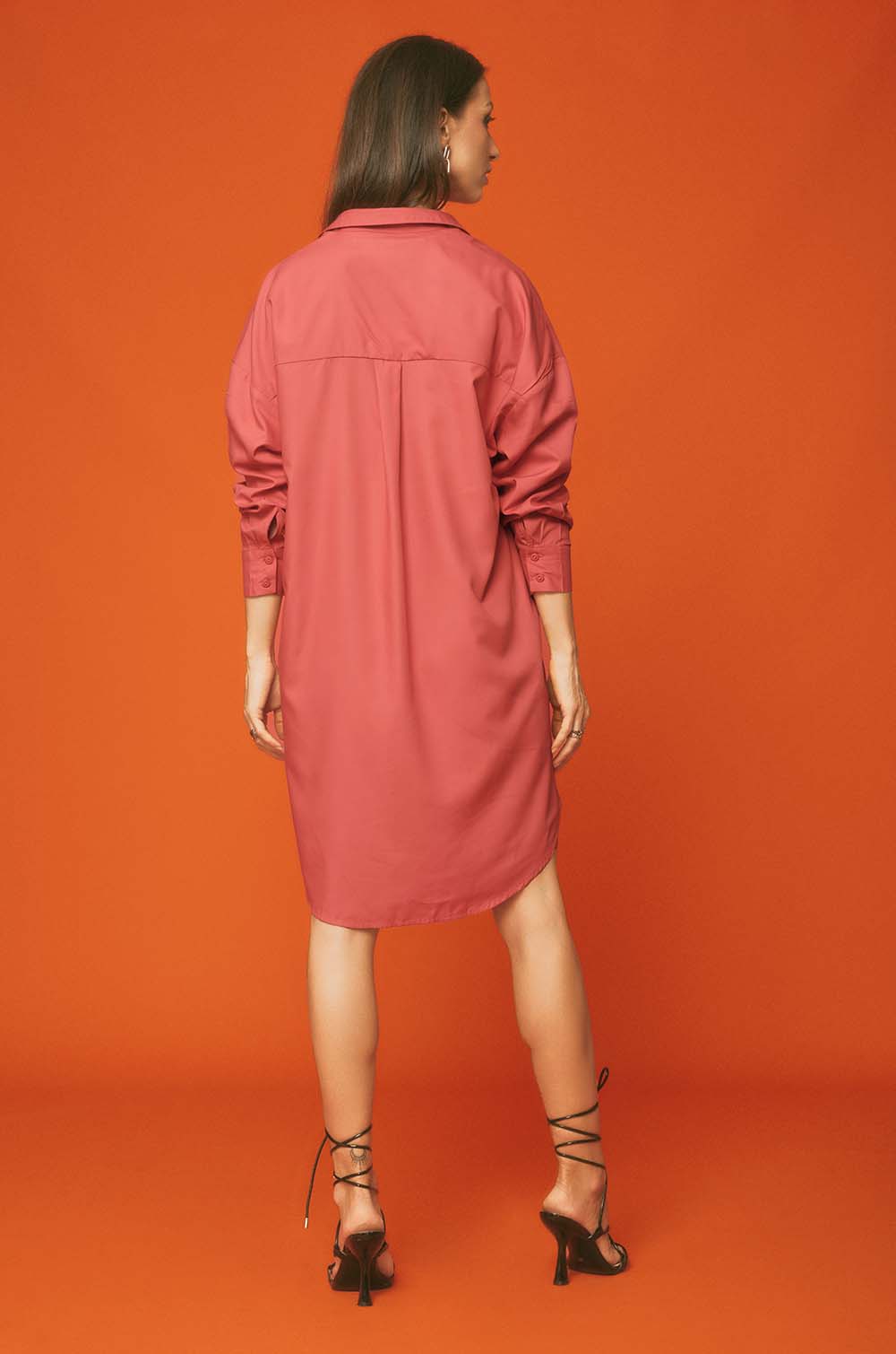 Dropped Shoulder Shirt Dress - Peach