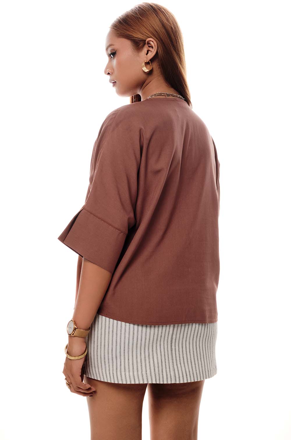 Cuff Detailed Top Brown