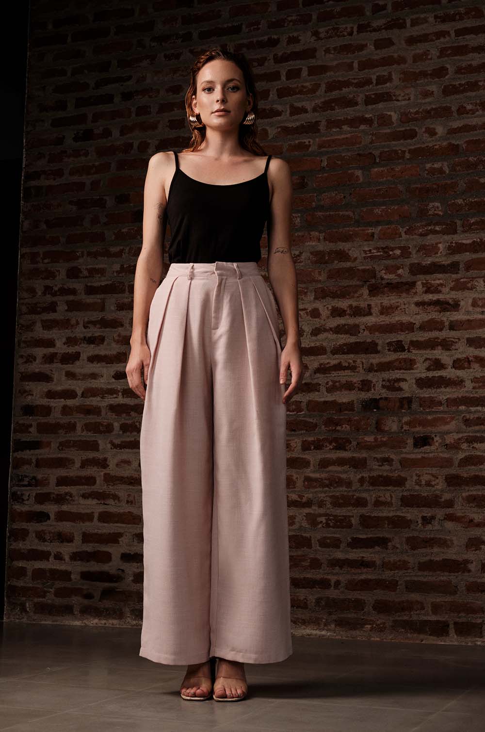 Pleated Tailored Pants-Blush Pink