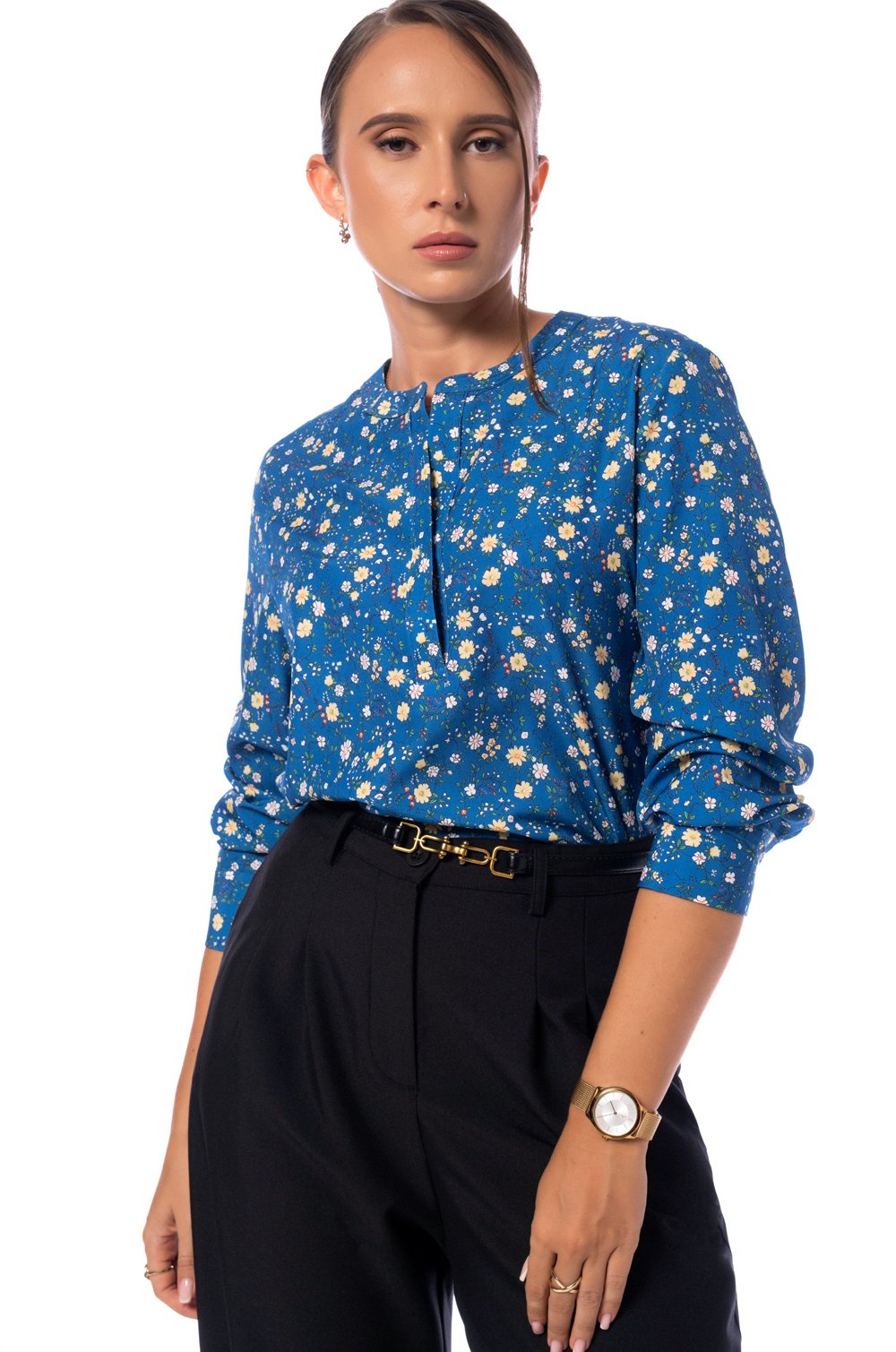PRINTED LONG SLEEVE TOP - BLUE PRINTED