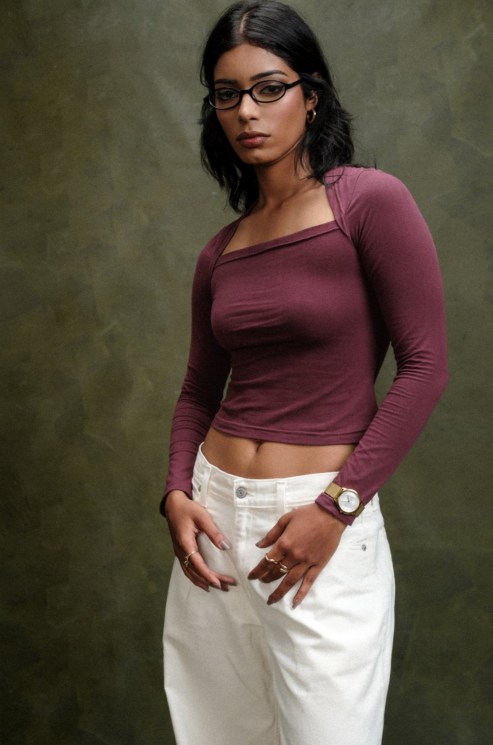 OVERLAPPED SQUARE NECK TOP - BURGUNDY – The Cult Original