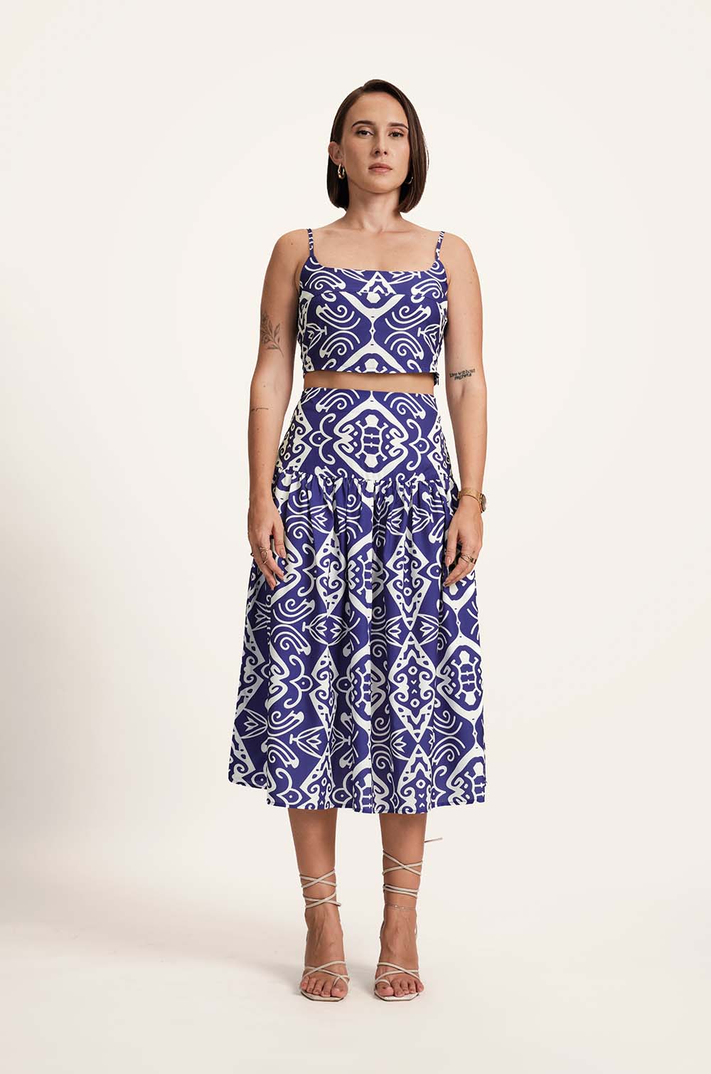 Printed Midi Skirt - BLUE PRINTED
