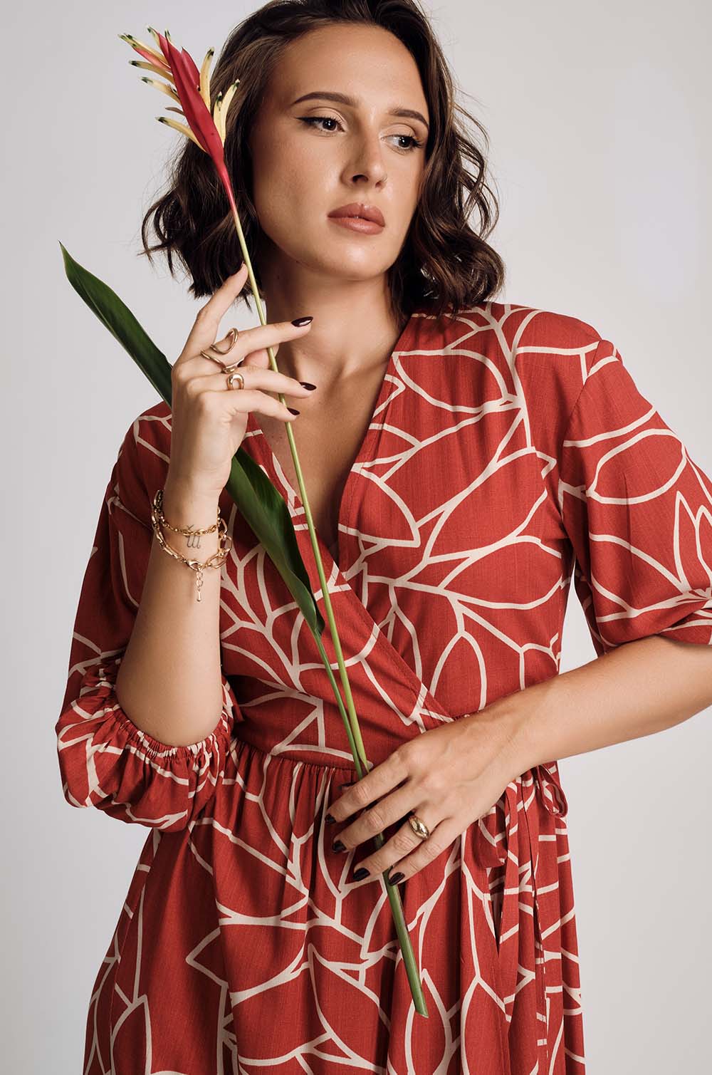 Floral Wraparound Dress Orange