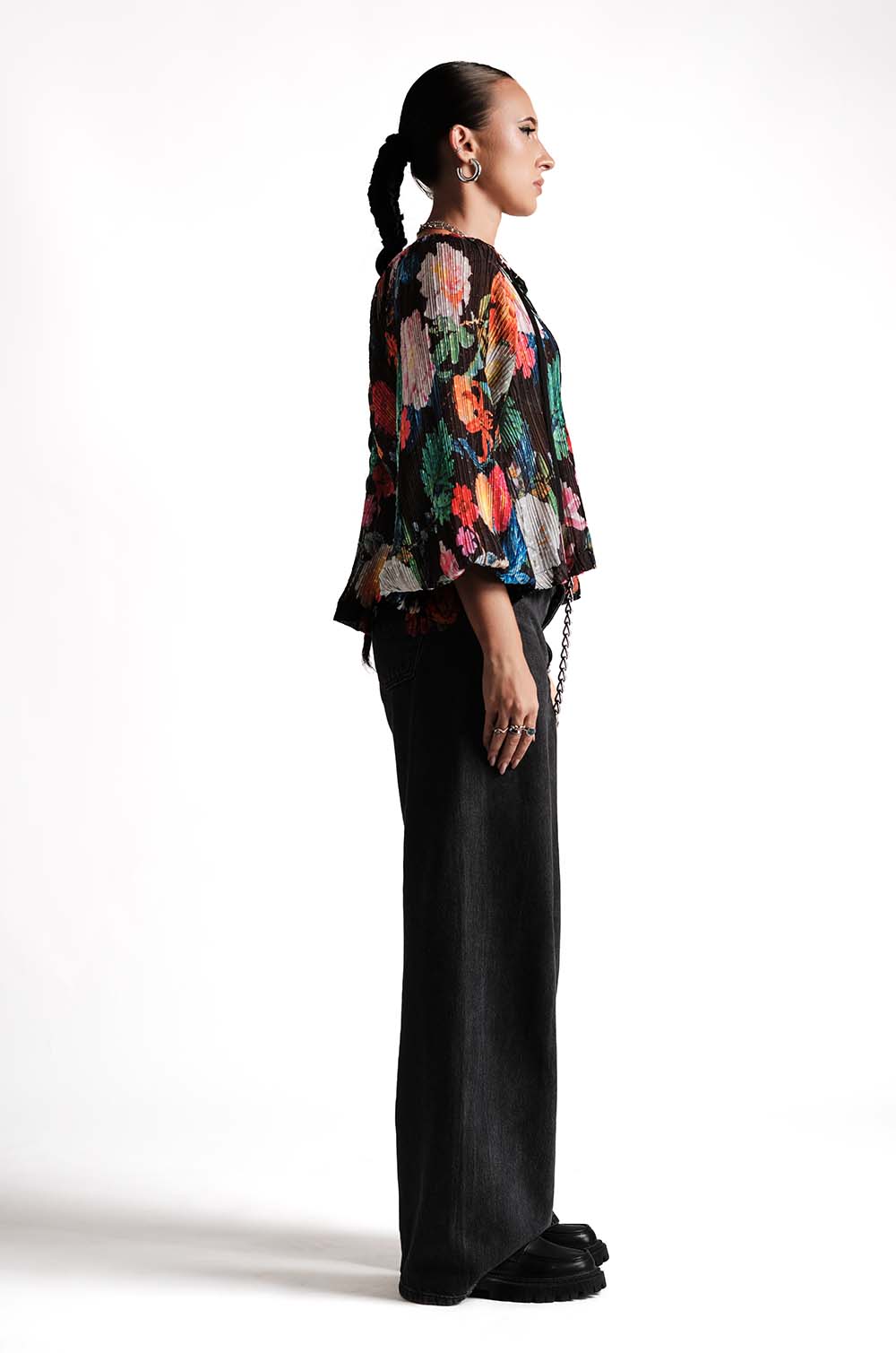 Micro Pleated Floral Top