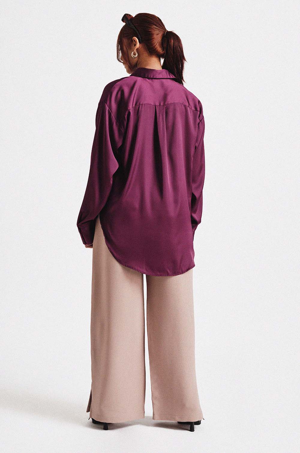 Satin Oversized Shirt-Purple