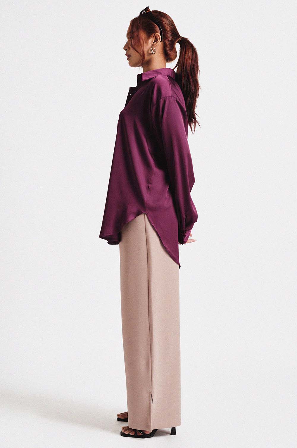 Satin Oversized Shirt-Purple