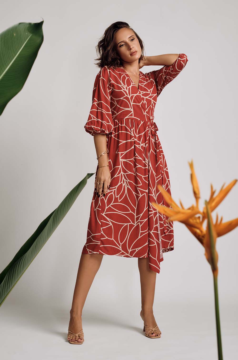 Floral Wraparound Dress Orange