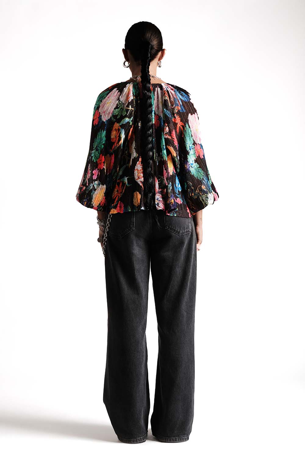 Micro Pleated Floral Top