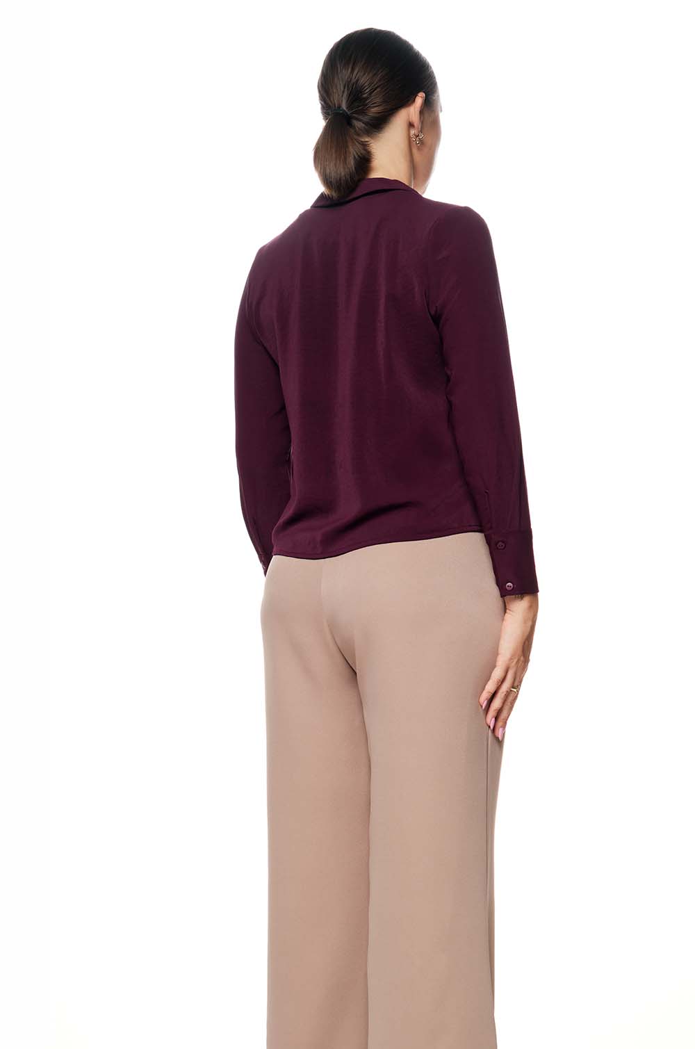 V-NECK LONG SLEEVE TOP - BURGANDY