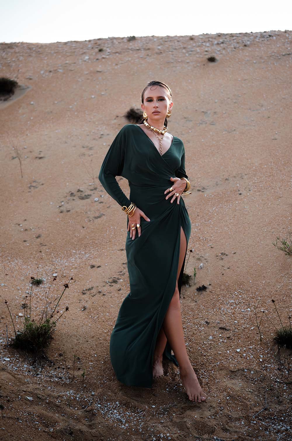 BAT WING SLEEVE MAXI DRESS - GREEN