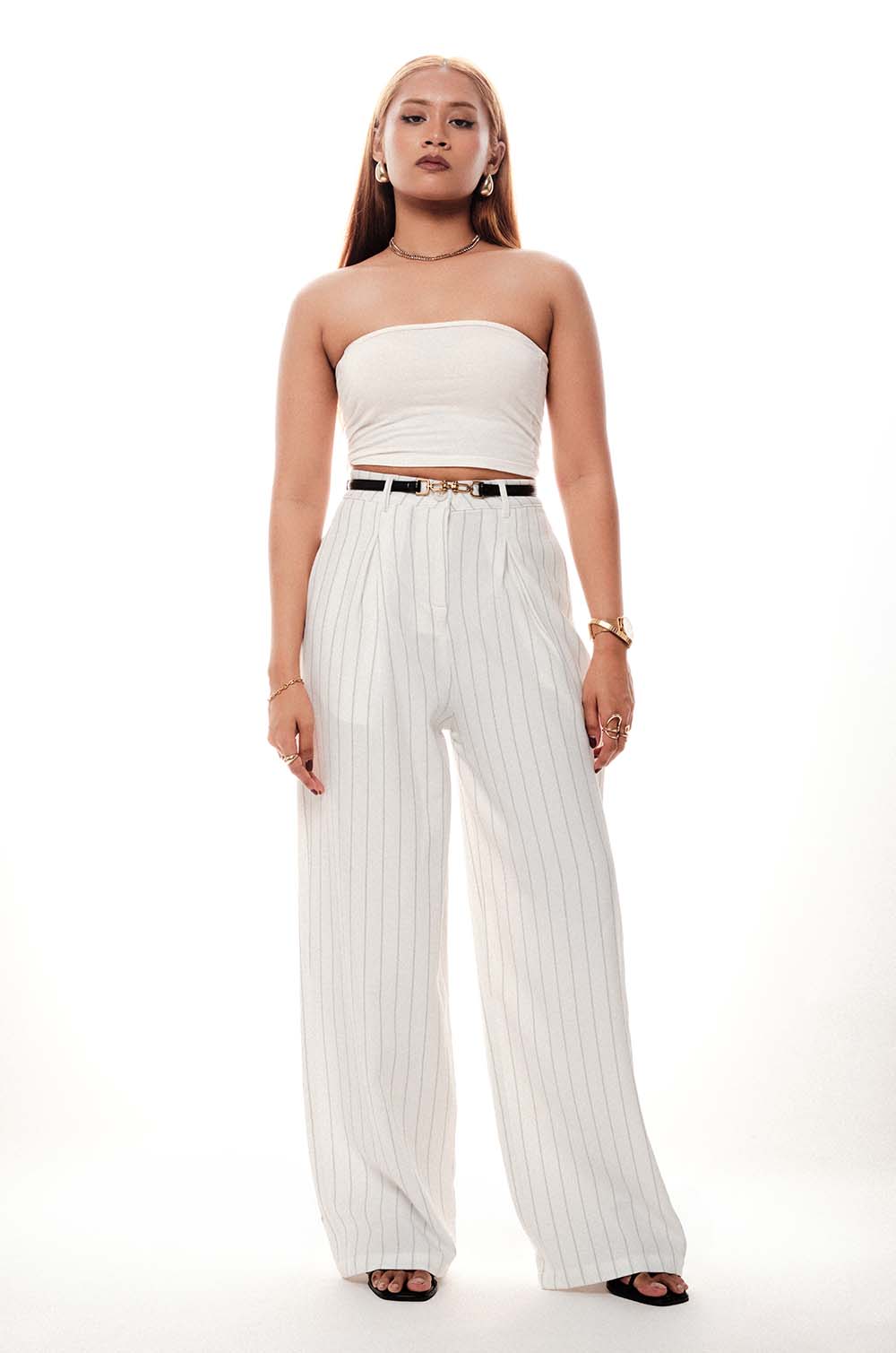 Striped Tailored Pants White