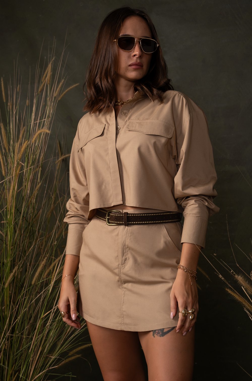 DOUBLE POCKET CROPPED SHIRT