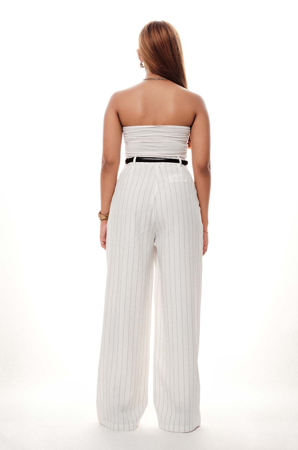 Striped Tailored Pants White