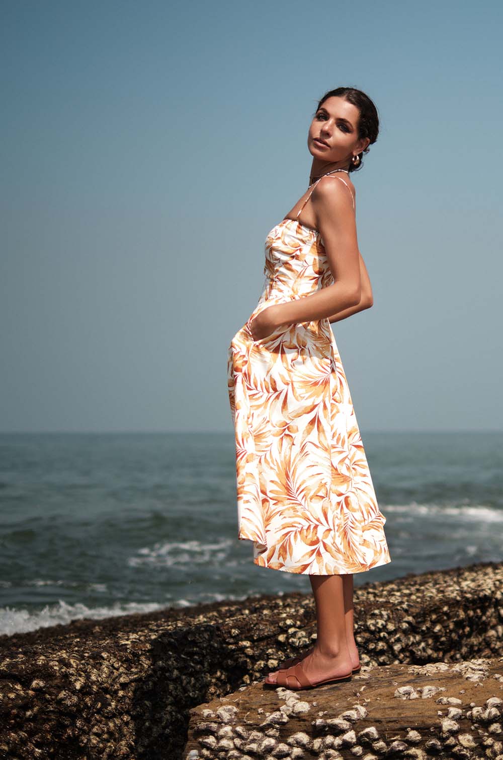 Corset Detailed Strappy Dress-Orange