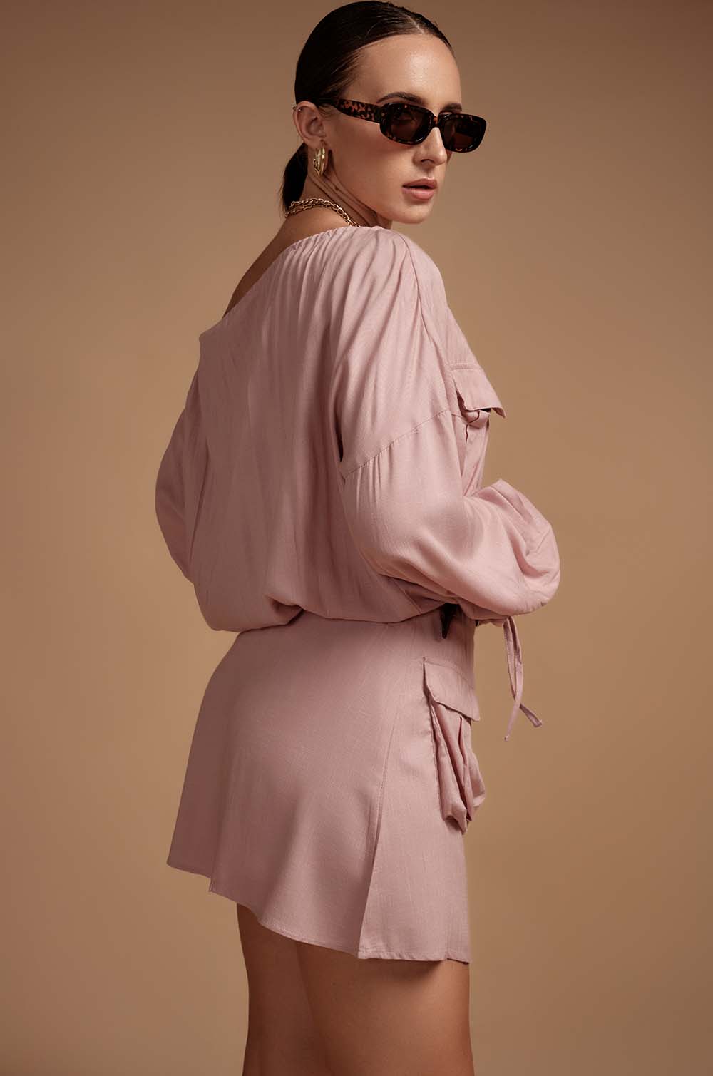 Offshoulder Mini Dress with Short - PINK