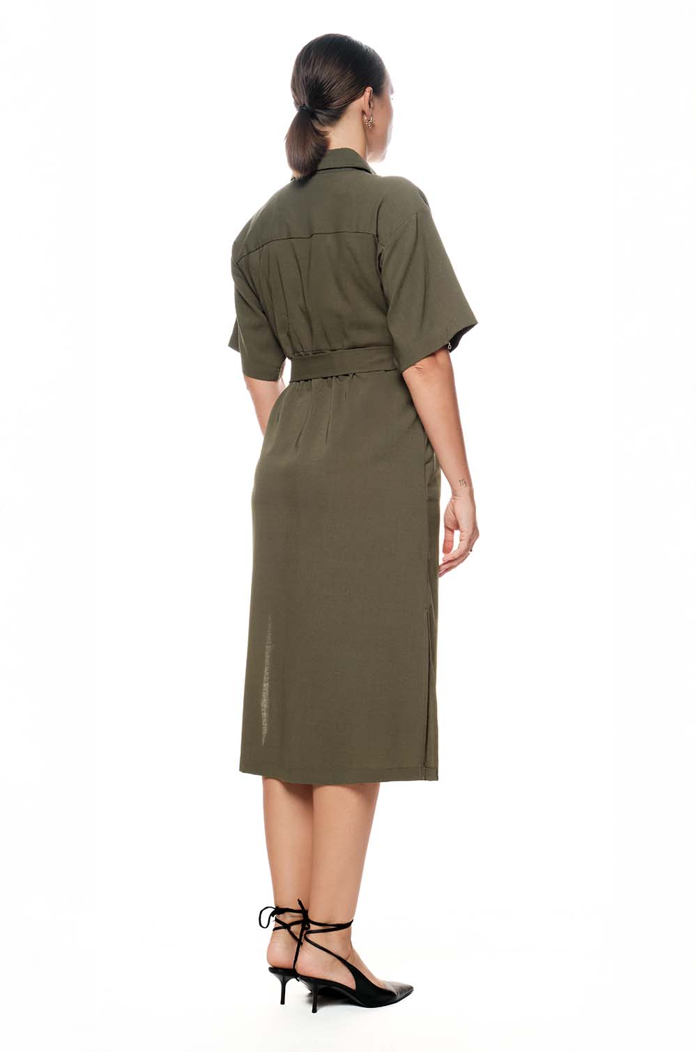 DOUBLE POCKET MIDI DRESS - OLIVE