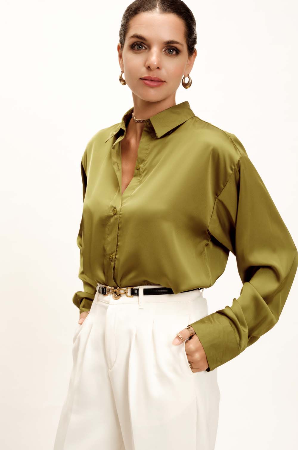 Satin Oversized Shirt - Light Green