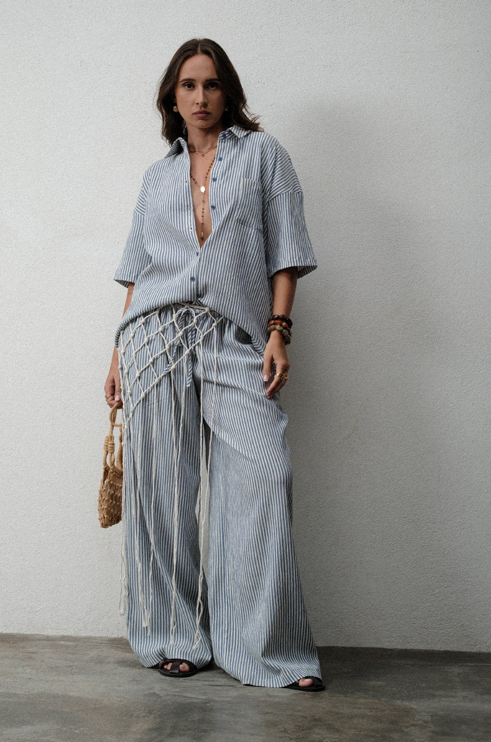 RISE LINEN PANT - BLUE STRIPE