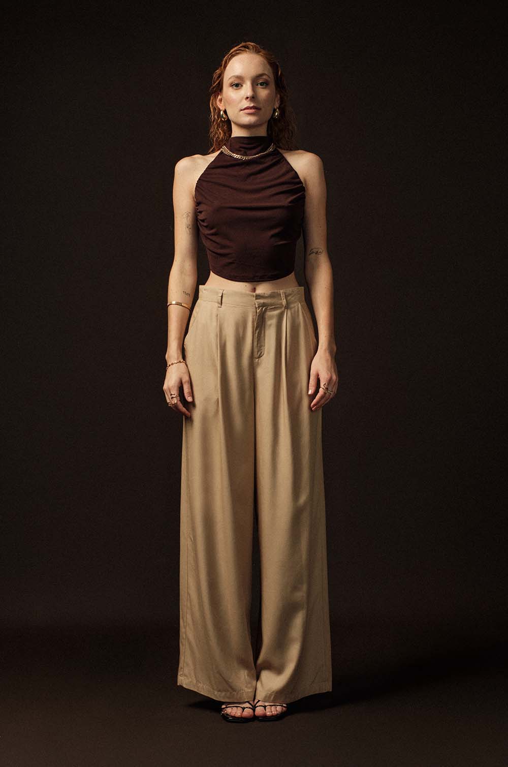 Ruched Backless Top-Brown