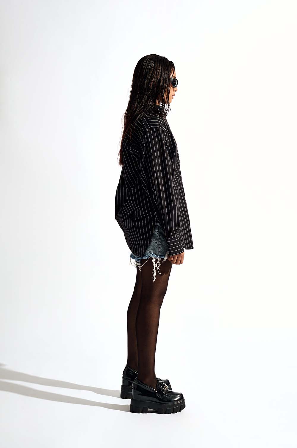 Striped Oversized Shirt - Black