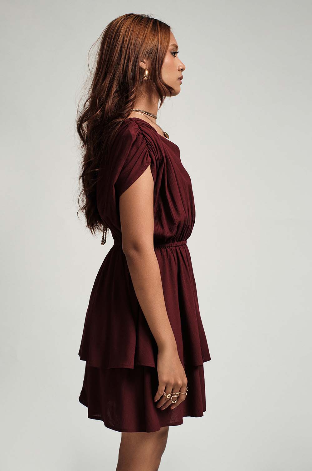 Flouncy Layered Dress - Maroon