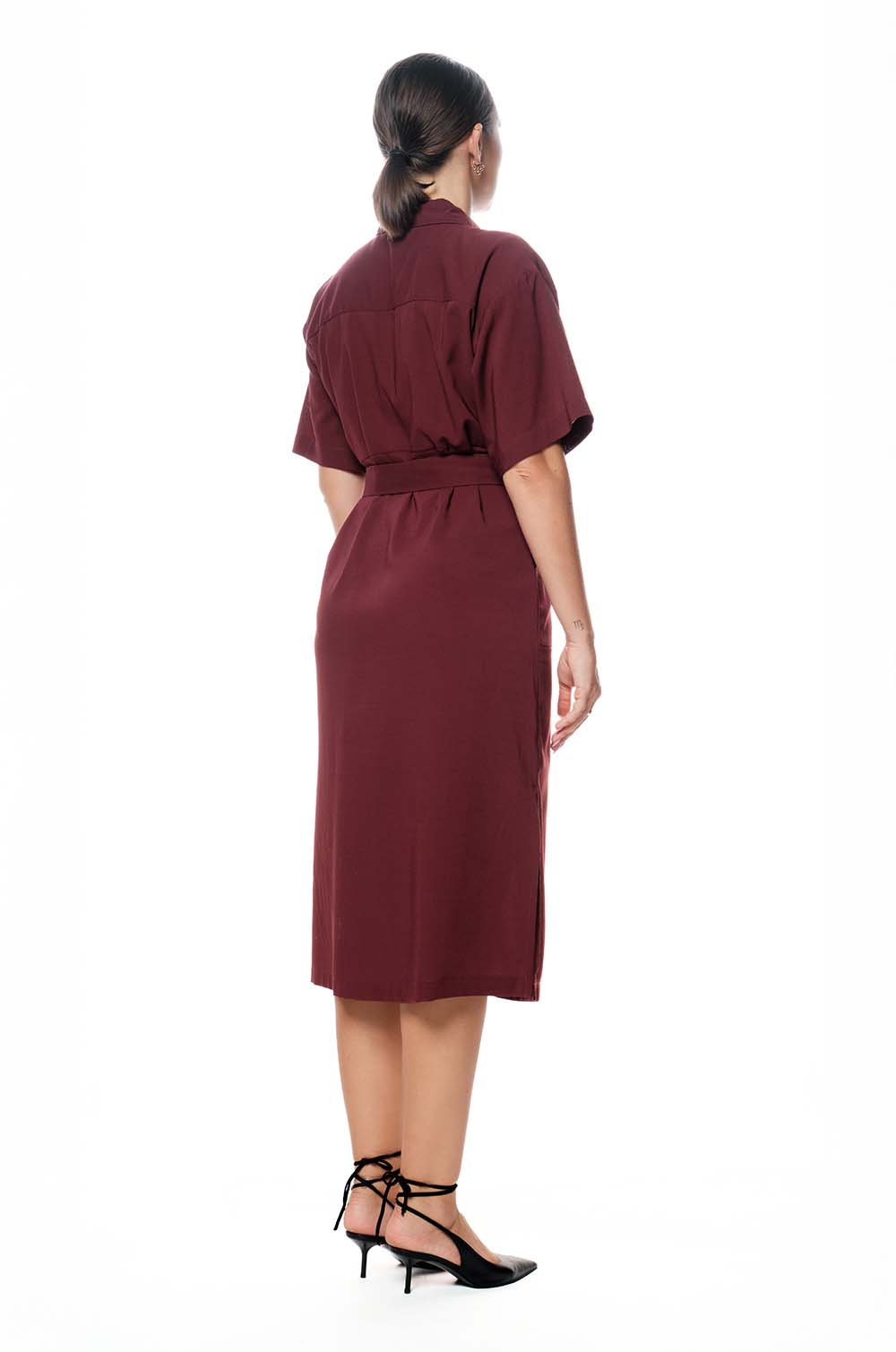 DOUBLE POCKET MIDI DRESS - MAROON