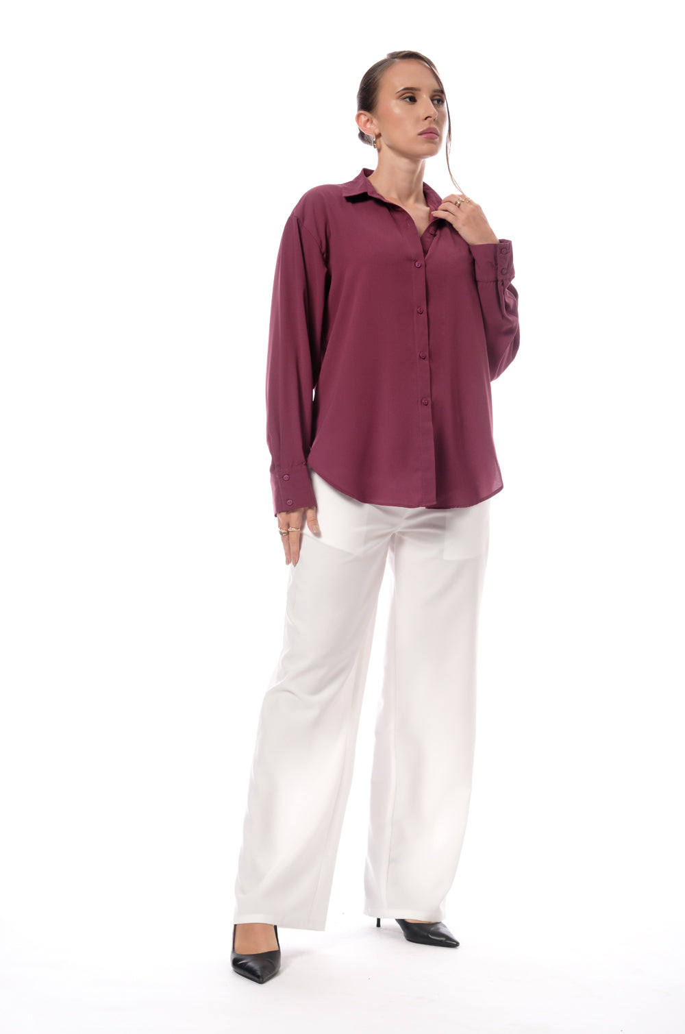 BACK TIE DETAILED SHIRT - BURGANDY