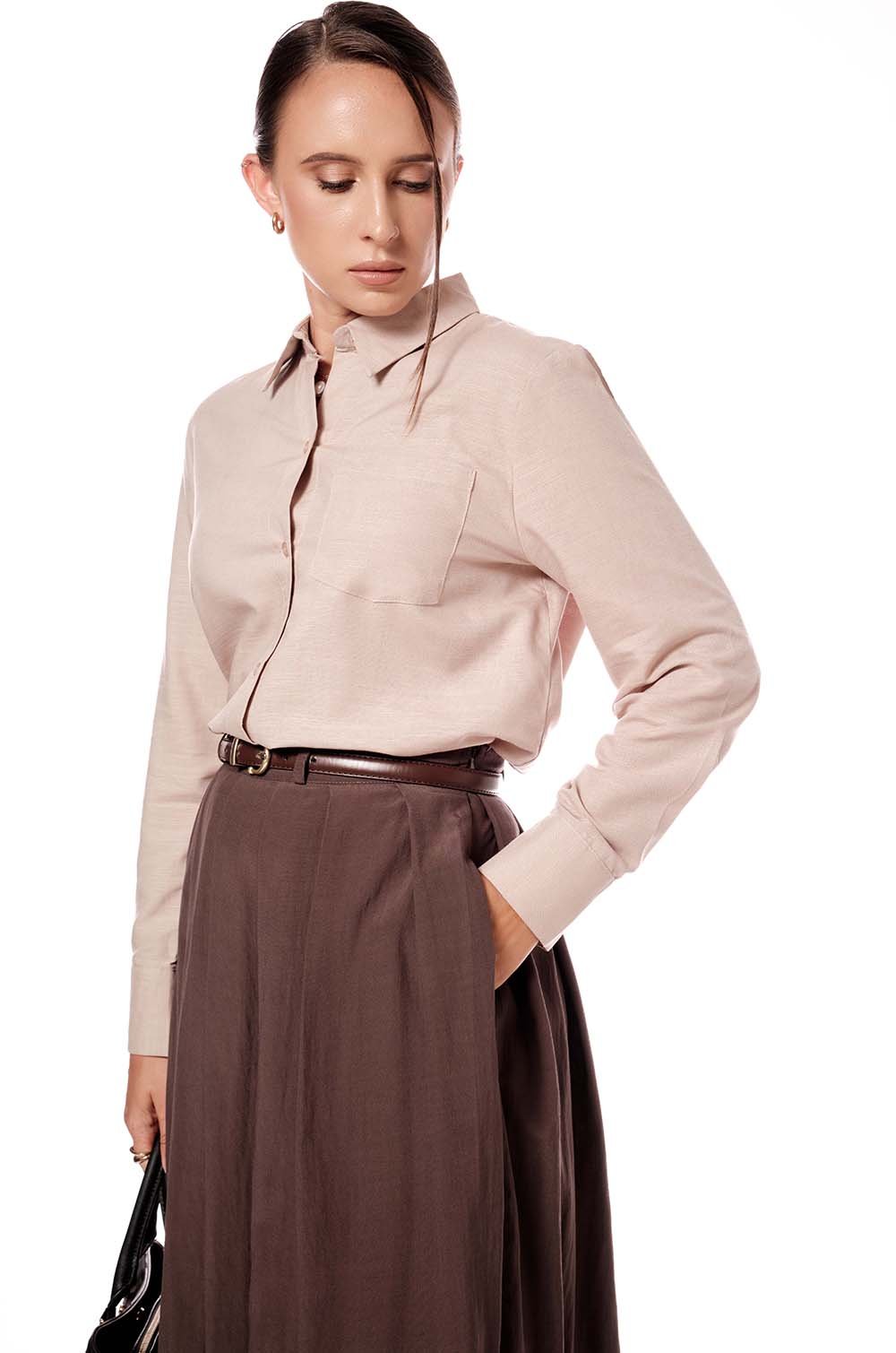 SINGLE POCKET LONG SLEEVE SHIRT - BEIGE