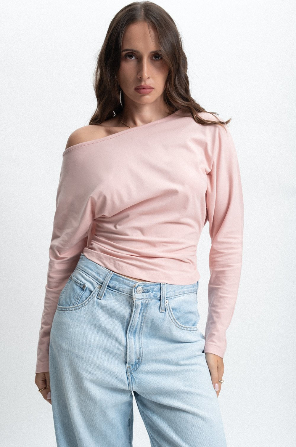 ASYMMETRICAL OFF-SHOULDER TOP - PINK