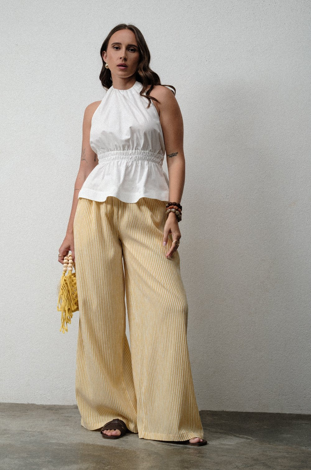 RISE LINEN PANT - YELLOW STRIPE