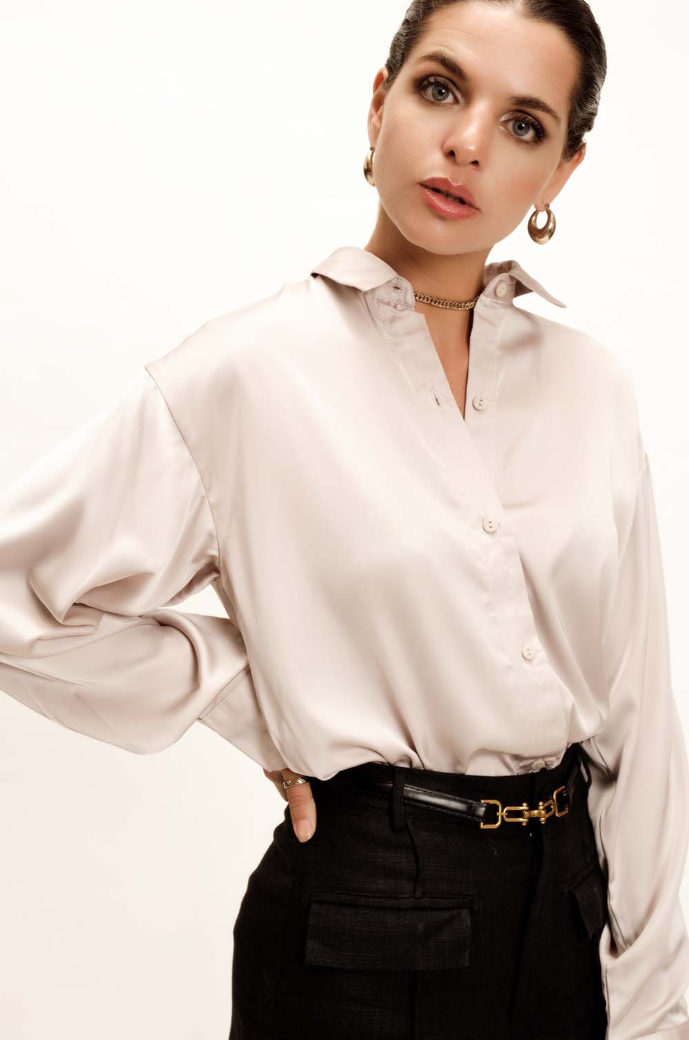 Satin Oversized Shirt - Ivory