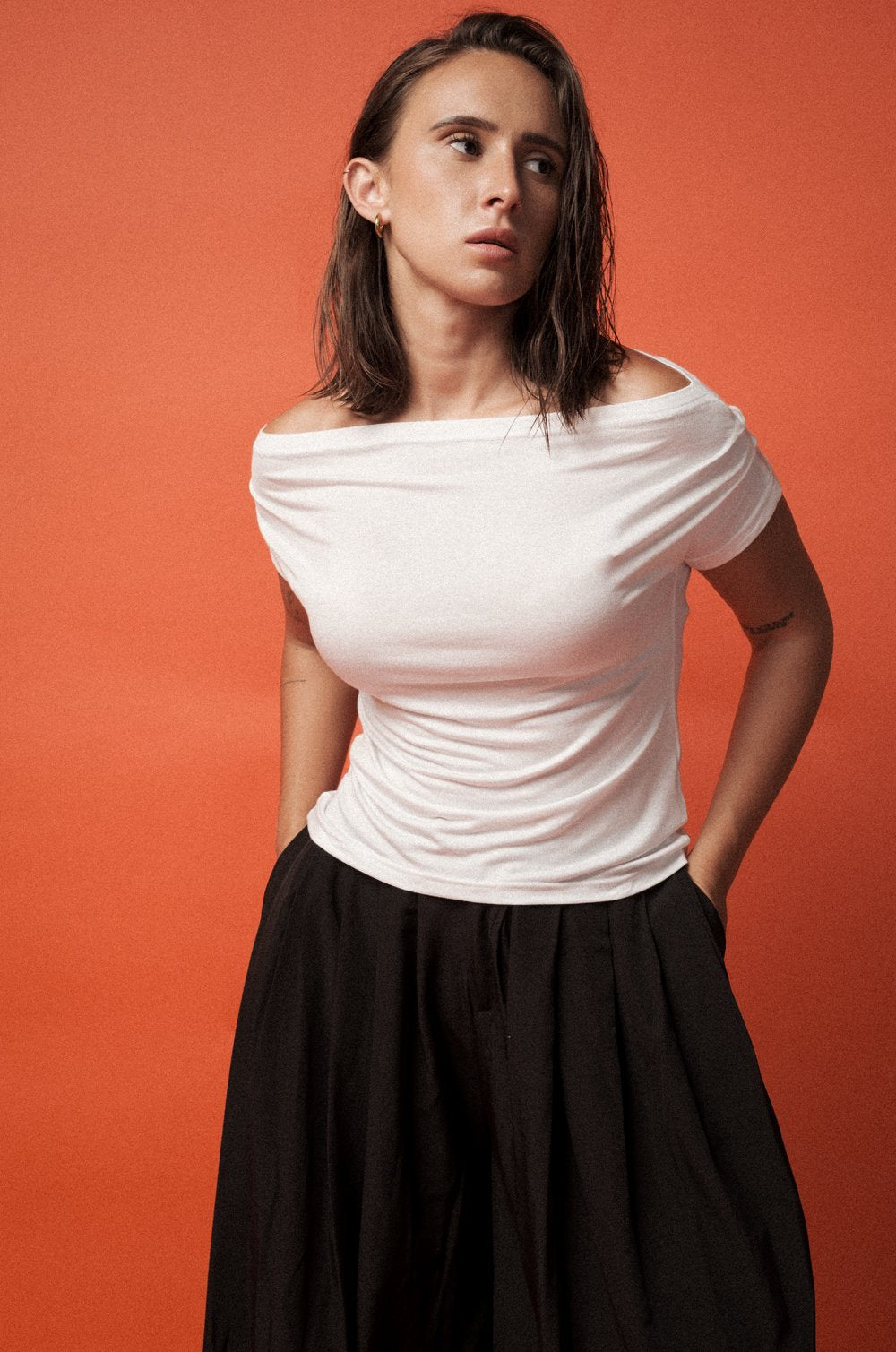 GATHERED OFF-SHOULDER TOP - WHITE