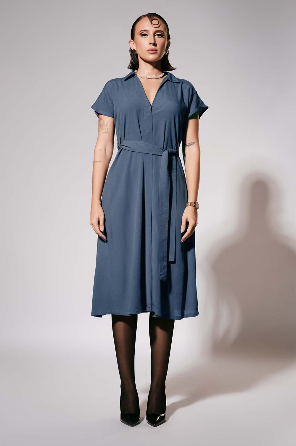 Extended Shoulder Midi Dress Blue