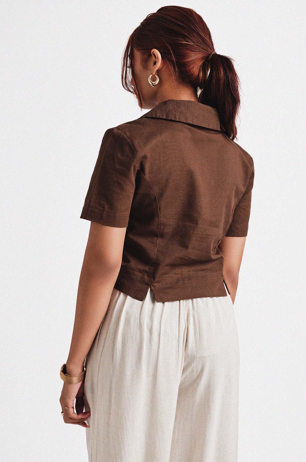 Slit Detailed Shirt- Brown