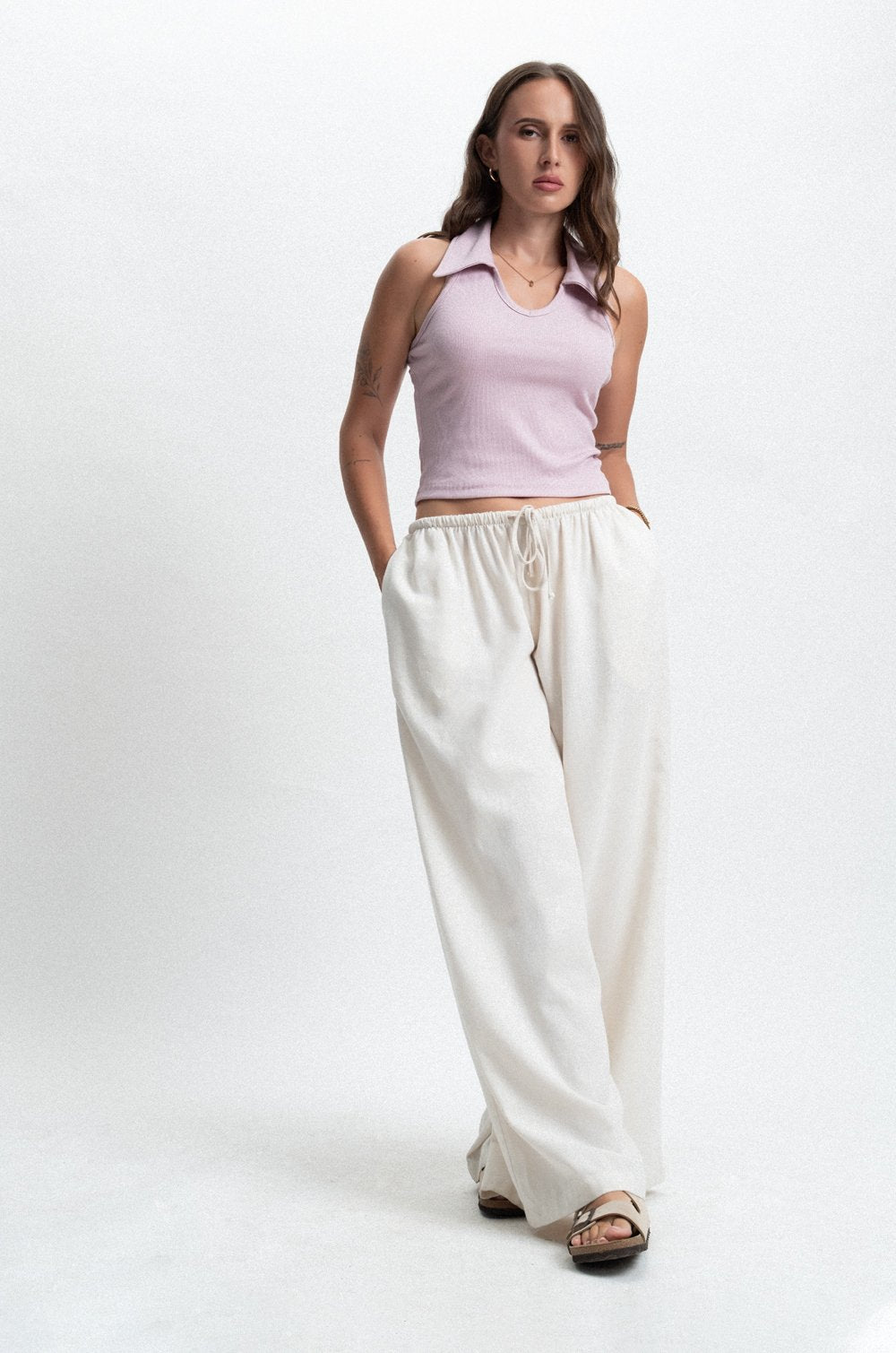 SLEEVELESS COLLAR TOP - PINK